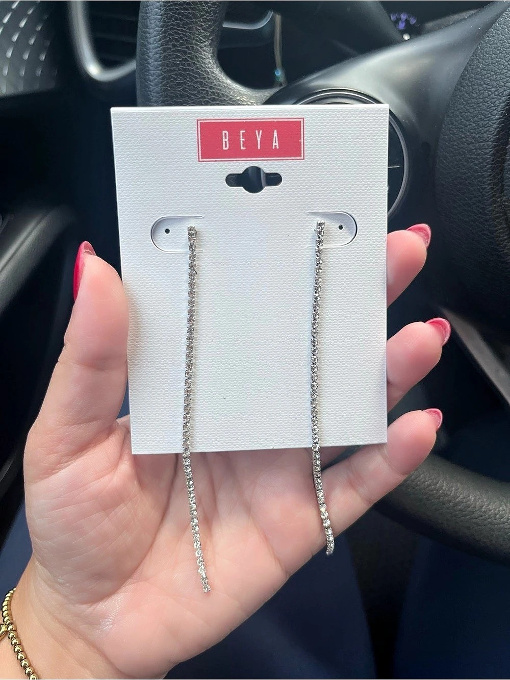 BEYA Long Chain Drop Earrings in Silver NWT